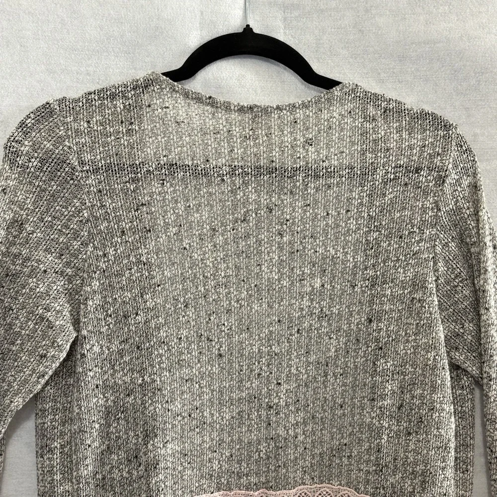 MAUVE Women Pink Lace Bell Sleeves Open Front Sweater‎ Sz M Gray Casual 21-6